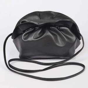 Black Ruched Faux Leather Crossbody Clutch Clam Purse